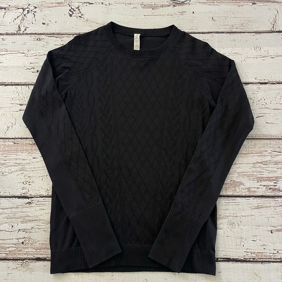 Lululemon Sz 10 Black Restless Diamond Cableknit Pullover Thumbholes Long Sleeve - Picture 1 of 7